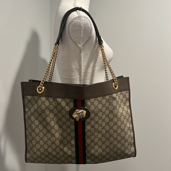 Gucci Rajah Supreme Chain Tote Bag GG Coated Canvas Leather Large Handbag - Picture 2 of 16